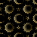Moon, half moon and star golden luxury seamless pattern Royalty Free Stock Photo