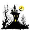 Moon halloween castle illustration horror night silhouette