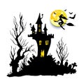 Moon halloween castle illustration horror night silhouette