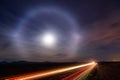 Moon halo and night sky long exposure