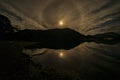 A Moon halo over Ullswater on a cloudy night Royalty Free Stock Photo