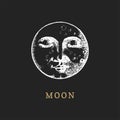 The Moon, hand drawn in engraving style. Vector graphic retro illustration. Royalty Free Stock Photo