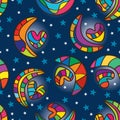 Moon heart seamless pattern