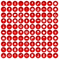 100 moon icons set red