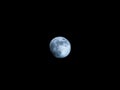 the moon is illuminated in the dark sky with a plane flying in front Royalty Free Stock Photo