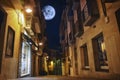 The moon illuminates the sleeping town. Royalty Free Stock Photo