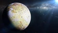 Io, moon of the planet Jupiter in front of the Milky Way galaxy