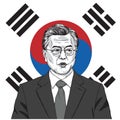 Moon Jae-in the President of South Korea with Flag Background. Vector Illustration. September 17, 2017