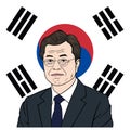 Moon Jae-in President of South Korean Portrait Illustration with Flag Background, Flat Vector Design Royalty Free Stock Photo