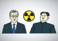 Moon Jae-in VS Kim Jong-un. Caricature Portrait Vector Illustration. September 21, 2017