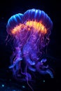 Moon jelly fish swimming in blue color water. Generated AI Royalty Free Stock Photo