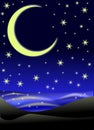 Moon on lake in a starry sky Royalty Free Stock Photo