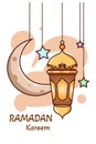 Moon and lantern decoration Ramadan Kareem icon cartoon illustration Royalty Free Stock Photo