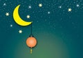 Moon with lantern on night shining starry sky, Concept for mid autumn festival and greeting card.