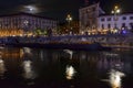 Moon light on Darsena embankment at night life time , Milan, Ita
