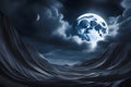 Moon-light diffused by a swirling blanket of dark clouds along mountain path Royalty Free Stock Photo