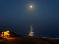 Moon light on sea surface, blue water at night Royalty Free Stock Photo