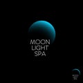 Moon Light Spa logo. Blue Moon and the letters on a dark background.