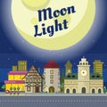 Moon Light. Urban City Illustration at Night Time. Royalty Free Stock Photo