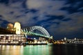 Moon lit Sydney Harbour Bridge with moving clouds in the sky