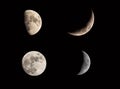 Moon lunar eclipse phases collage set on black sky. Crescent and full moon. Moon cosmic textures for your project. Royalty Free Stock Photo