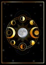 Moon magic triple goddess pagan wicca symbol golden Royalty Free Stock Photo