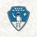 Moon mission logo, badge, patch. Vector. Concept for shirt, print, stamp, overlay or template. Vintage typography design