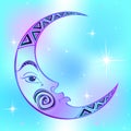 Moon. Month. Ancient astrological symbol. Engraving. Boho Style. Ethnic. The symbol of the zodiac. Esoteric Mystical