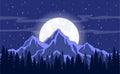Moon, Moonlight, Rocky Mountains and Pine trees forest Background Vector Illustration Royalty Free Stock Photo