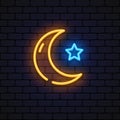 Moon mosque neon icon for web background design.