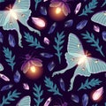 Moon moth with crystals vector seamles pattern