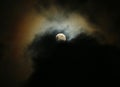 Moon on night cloudy sky with moonlight reflecting on the cloud