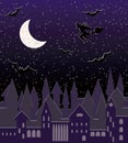 Moon night with flying witch silhouette, seamless pattern Royalty Free Stock Photo