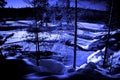 Moon Night In Forest Lake With Water Torrent