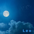 Moon in the night sky with design zodiac constellation Leo Royalty Free Stock Photo