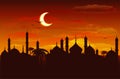 Moon in night sky over mosque. Ramadan Kareem background Royalty Free Stock Photo