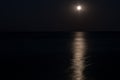 Moon in the night sky, sea horizon, waves Royalty Free Stock Photo