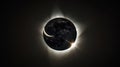 Moon obscures sun in total solar eclipse, sky darkens with celestial event. Royalty Free Stock Photo