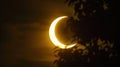 Moon obscures sun in total solar eclipse, sky darkens with celestial event. Royalty Free Stock Photo