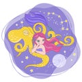 MOON OCTOPUS Mermaid Space Cartoon Vector Illustration Set