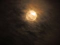 Moon orange light at the cloudy night sky