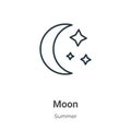 Moon outline vector icon. Thin line black moon icon, flat vector simple element illustration from editable summer concept isolated Royalty Free Stock Photo