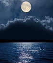 Moon over clouds and river Royalty Free Stock Photo