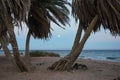 Moon over the Gulf of Aqaba in the Red Sea in October. Dahab, South Sinai Governorate, Egypt