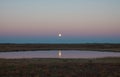 Moon over the lake. Far Russian North.