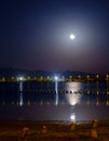 Moon over Molentargius Pond in Cagliari, Sardinia region, Italy