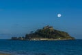 Moon over mount st michael island fortress near penzance