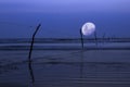 Moon over ocean, night scene Royalty Free Stock Photo