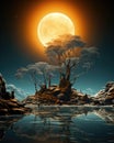 a moon over a rocky island Royalty Free Stock Photo