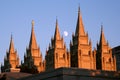 Moon over Salt Lake Temple Royalty Free Stock Photo